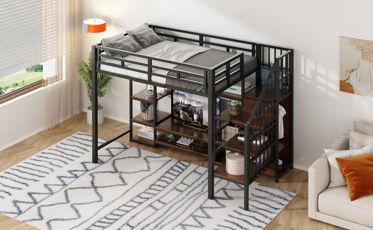 HOCHBETT 90x200 cm TV schwarz - Schwarz, Metall (90/200cm) - LEBENLANG