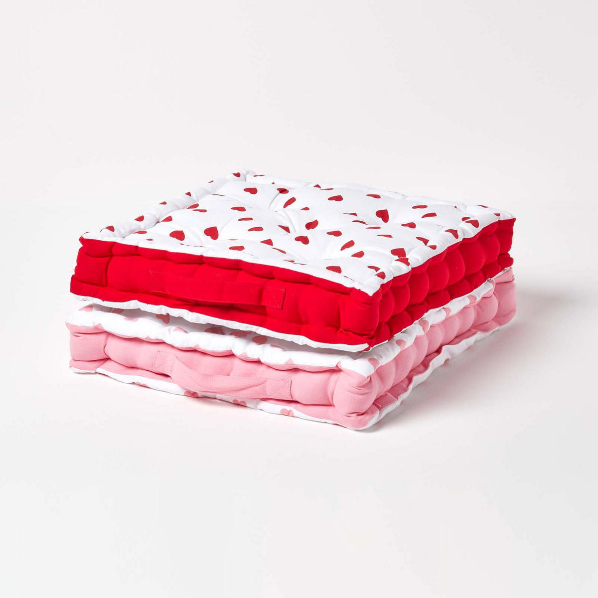 SITZKISSEN rot-weiß mit Herz-Muster 40/40/8 cm - Rot, Textil (40/40/8cm) - Homescapes