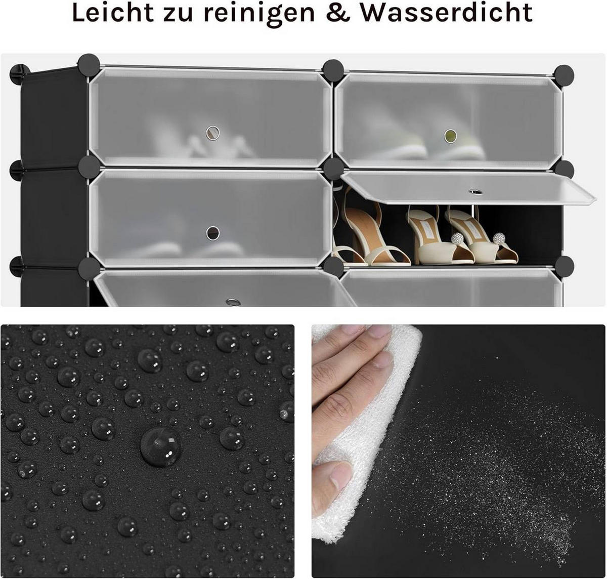 SCHUHREGAL mit 16 Fächern, Schwarz, Weiß - Schwarz/Weiß, Kunststoff/Metall (94/160/37cm) - Woltu