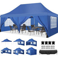 FALTPAVILLON 3 x 6 m wasserdicht mit 6 Seitenwänden - Blau, Textil (299.7/320/599.4cm)