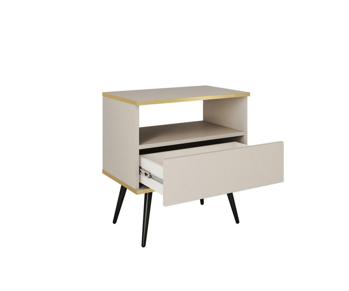 NACHTTISCH FORNO (Schwarz, Goldene Details, 1 Schublade, offenes Fach, goldene Metallfüße) - Gelb/Goldfarben, Holz/Holzwerkstoff (54/59/39cm) - Ravio
