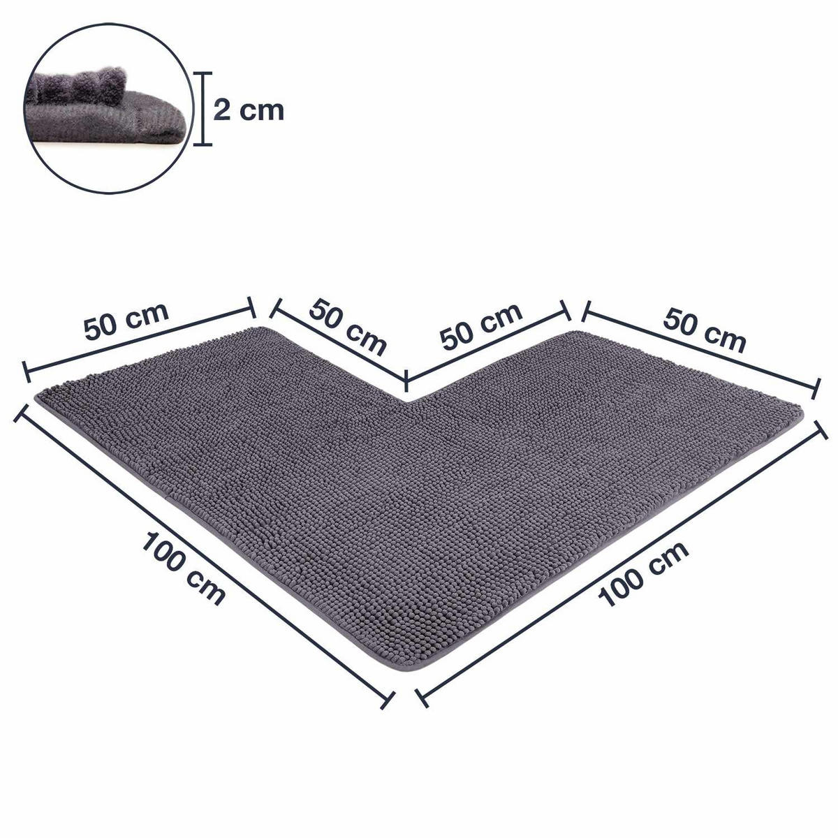 ECKBADEMATTE PARIS - Grau, Textil (100/100cm) - WohnDirect