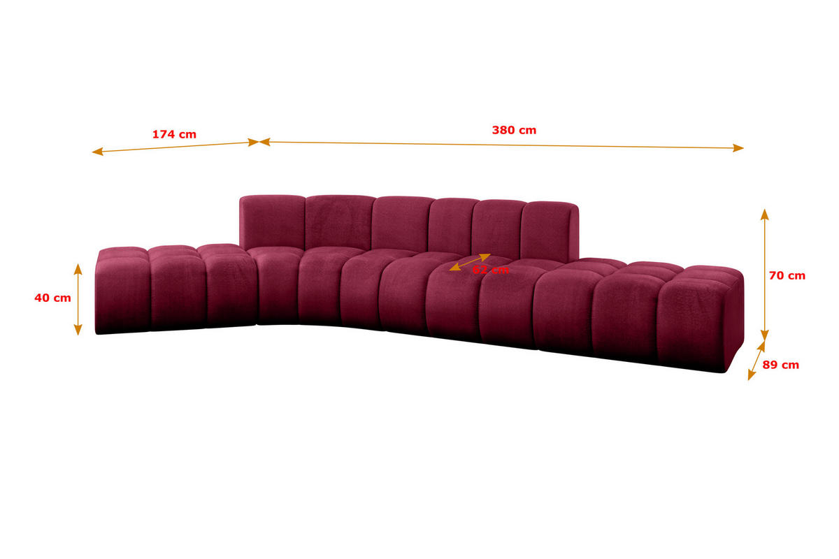 ECKSOFA modulares Sofa Solven-L1 - 380x174x70 cm Bordeauxrot - Bordeaux, Holzwerkstoff/Textil (380/174cm) - ALTDECOR