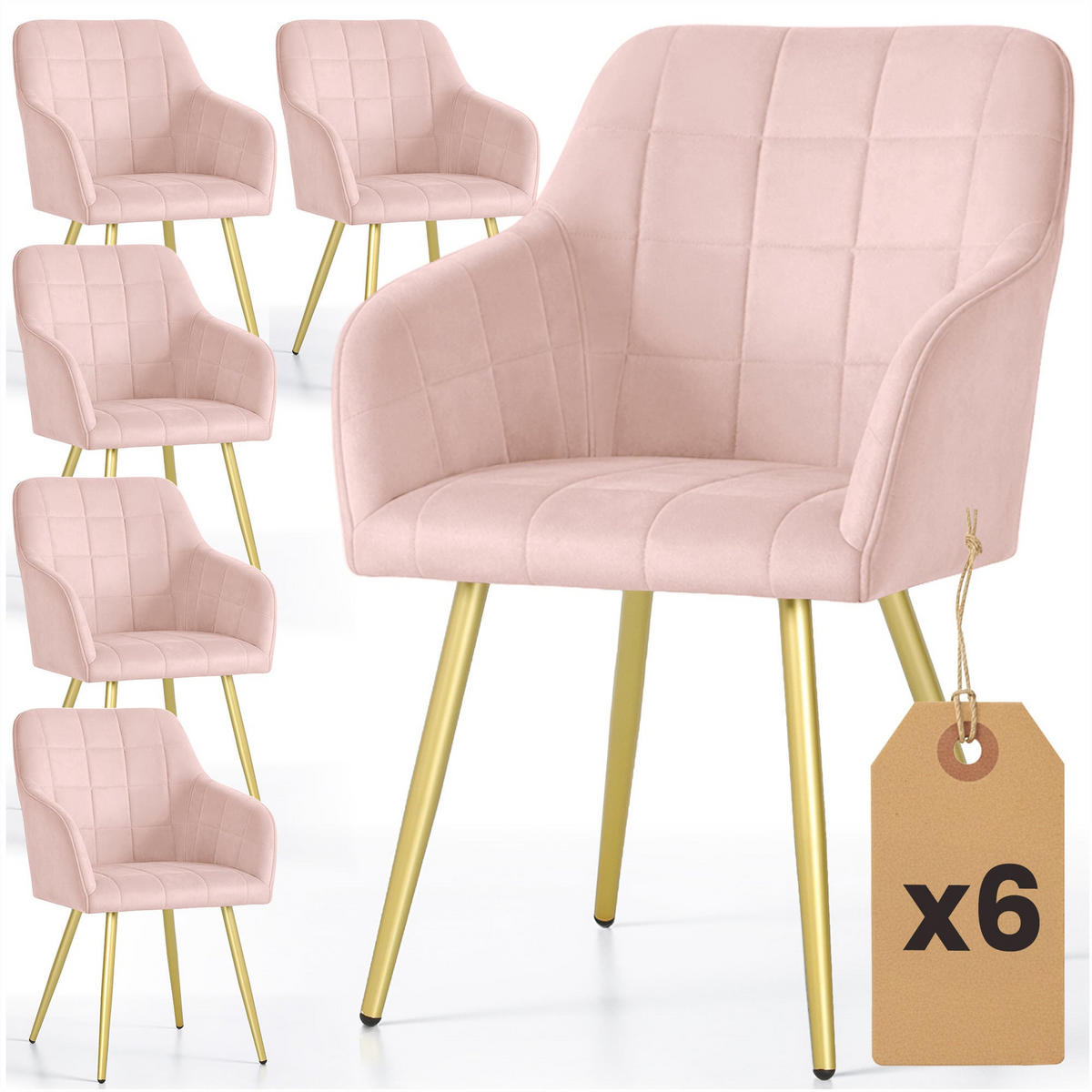 POLSTERSTUHL 6er Set, Metallbeine Rosa, Gold 54/82/58 - Rosa, Textil (54/82/58cm) - RAUMHIRSCH FURNITURE