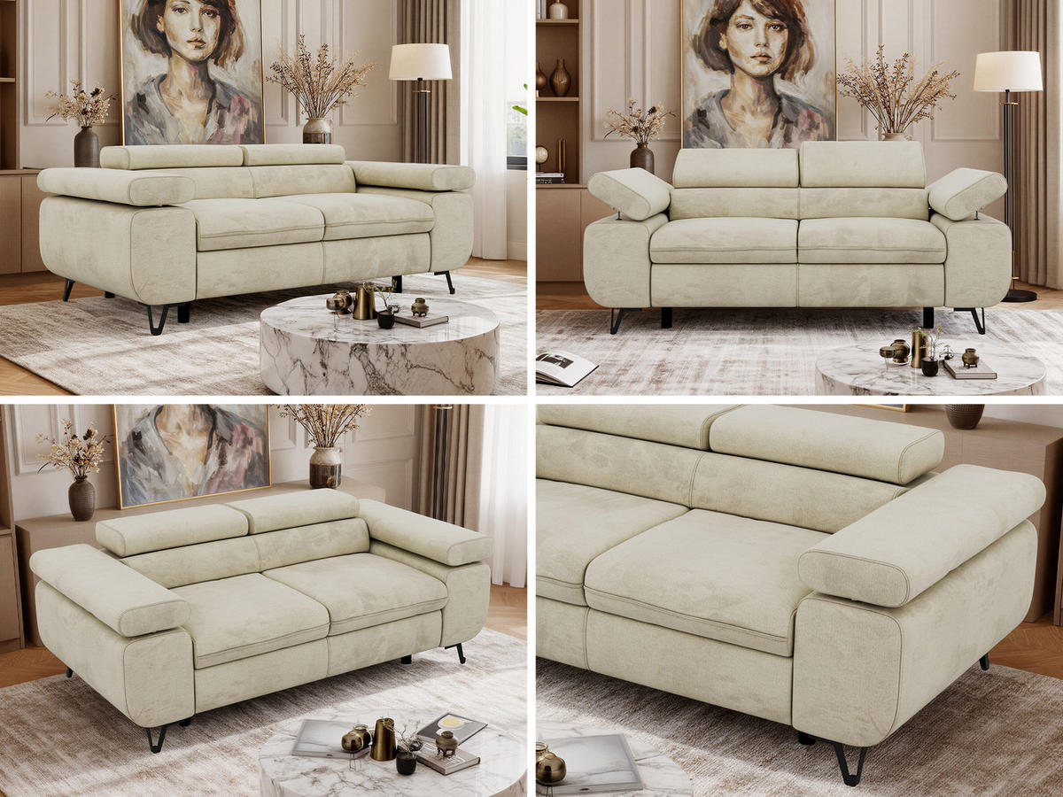 DVOUMÍSTNÁ POHOVKA PETER 2 - Béžová Samet - černá/béžová, kov/textil (200/76/99cm) - MKS