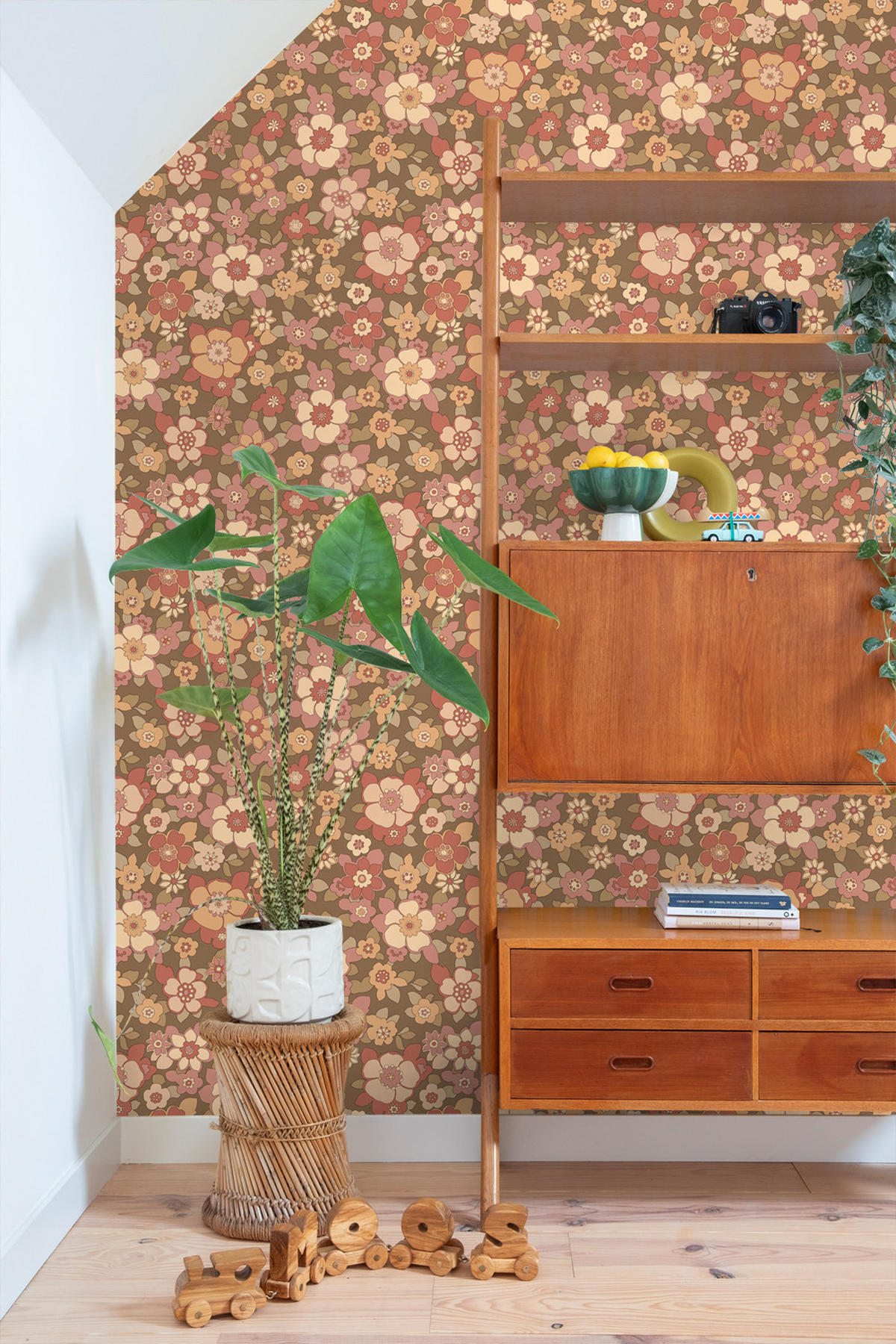 TAPETE Retro Blumen 50 x 900 cm - Pink, Papier (50/900cm) - ESTAhome