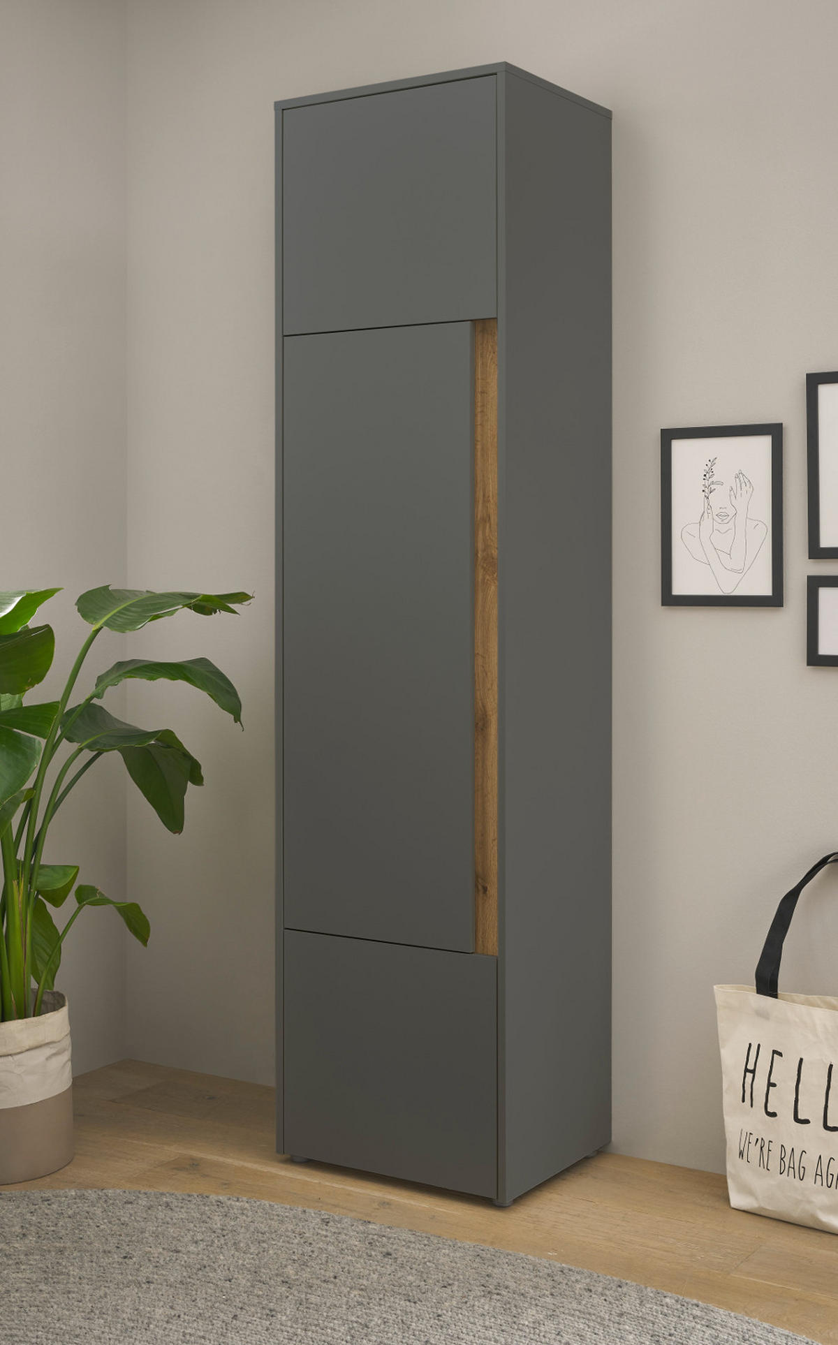 AKTENSCHRANK Grau, Eiche Wotan 50 x 200 cm, Büroschrank mit viel Stauraum und 5 OH - Eiche Wotan/Schwarz, Holzwerkstoff/Kunststoff (50/200/40cm) - Furn.Design