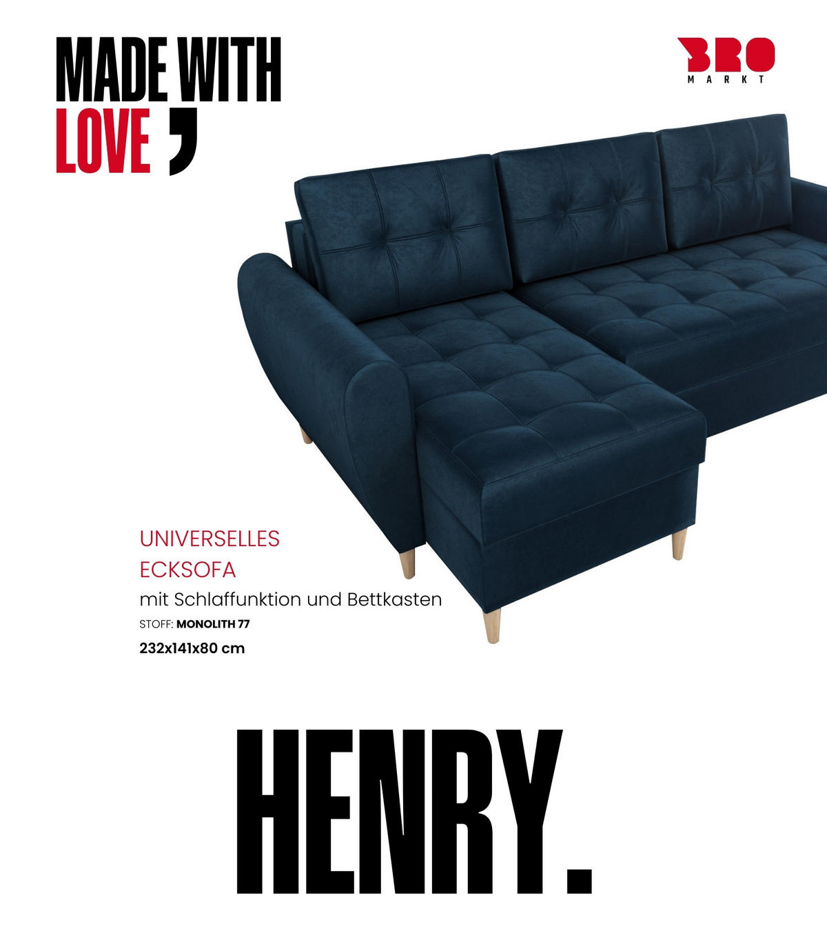 ECKSOFA Henry mit Schlaffunktion Blau Samtstoff - Blau, Textil (232/141cm) - Bromarkt