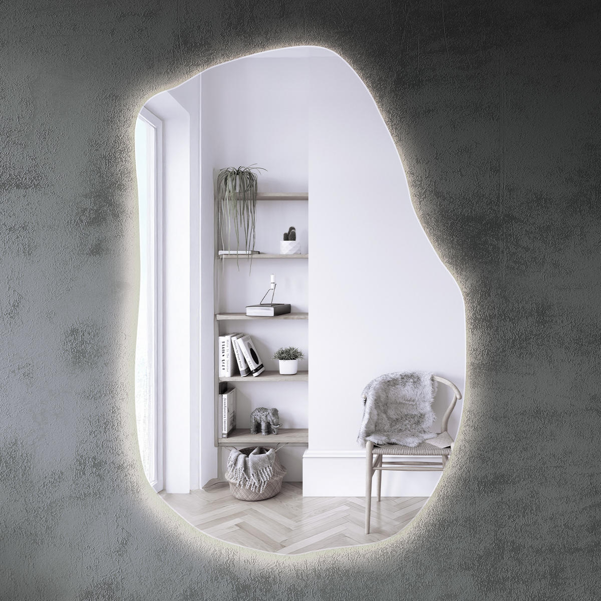 LED SPIEGEL 80 x 52 cm Unregelmäßige Form Neutralweiß 4000K - Transparent, Glas (80/52/0.4cm) - TULUP