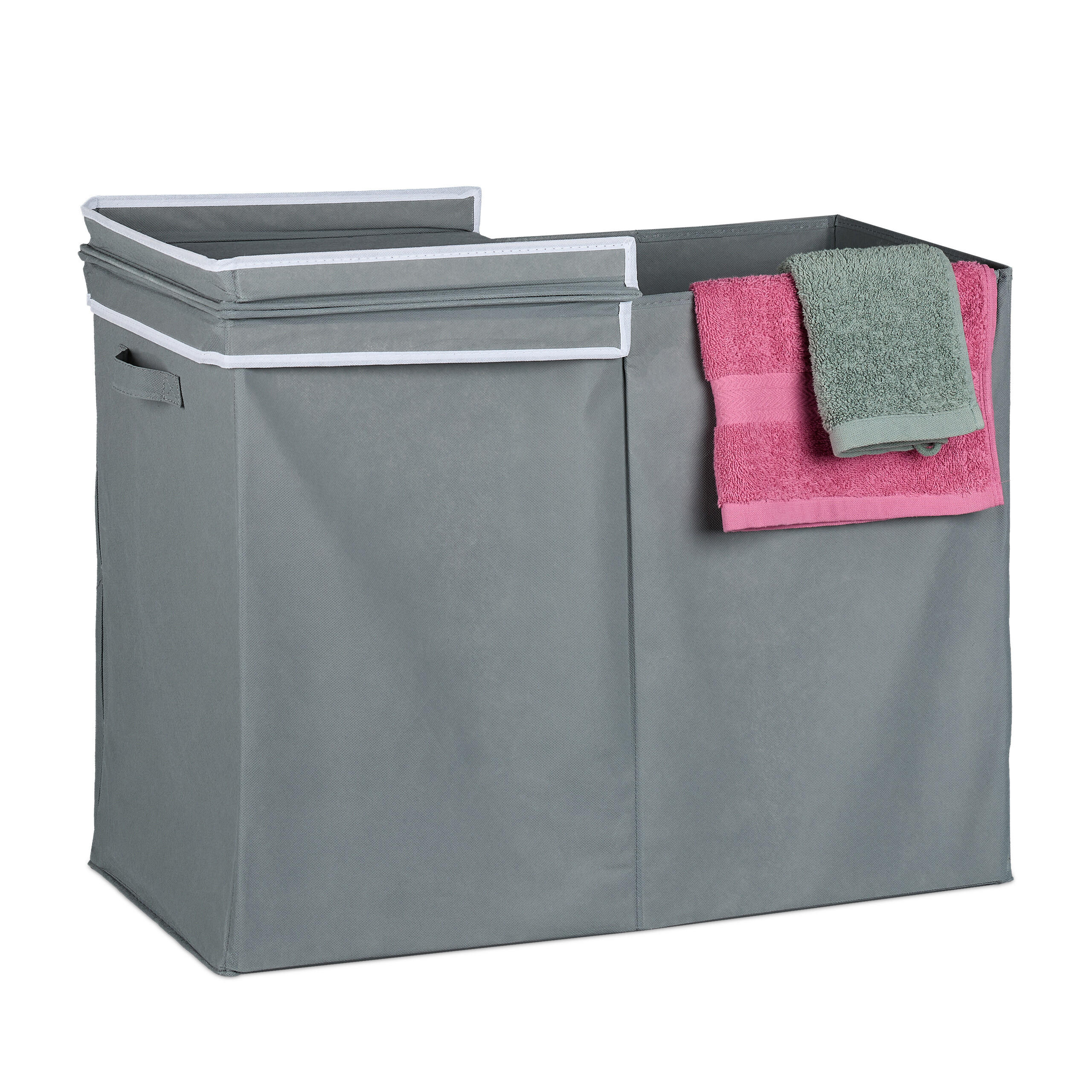 WÄSCHEKORB - Grau, Wellpappe/Textil (68/50/34cm) - Relaxdays