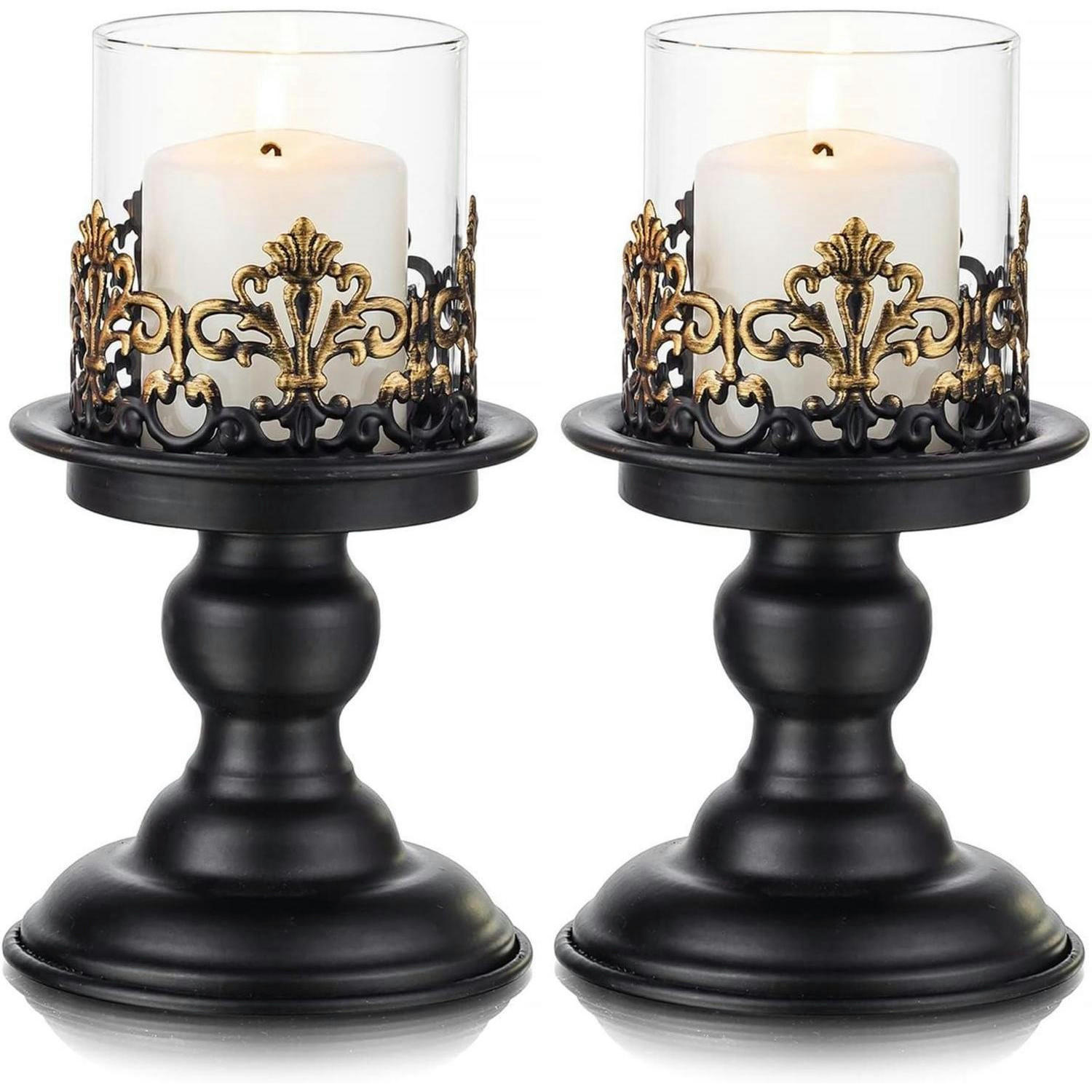KERZENSTÄNDER 2-teiliges Set Metall Schwarz Matt mit Glas - Multicolor, Metall (11.5/20.5/11.5cm)