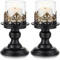 KERZENSTÄNDER 2-teiliges Set Metall Schwarz Matt mit Glas - Multicolor, Metall (11.5/20.5/11.5cm)