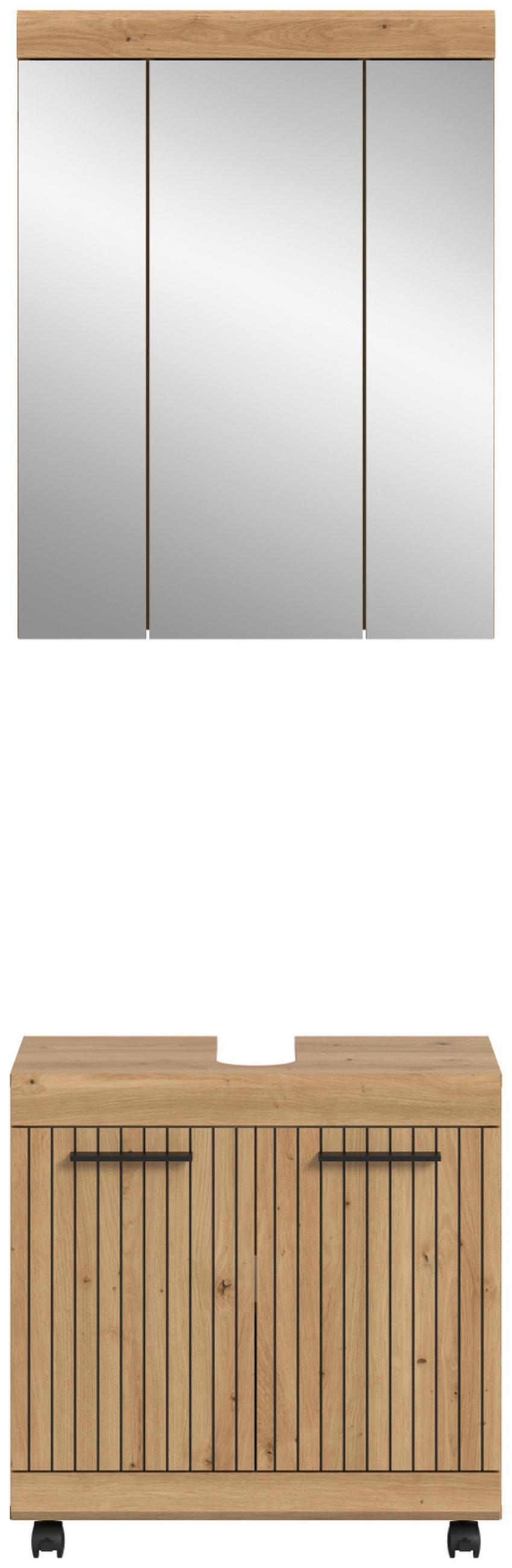 BADMÖBEL-SET Eiche Artisan Set 2-teilig 60 x 191 cm, Badkombination modernes Design - Schwarz/Eiche Artisan, Glas/Holzwerkstoff (60/191/34cm) - Inn.Furn