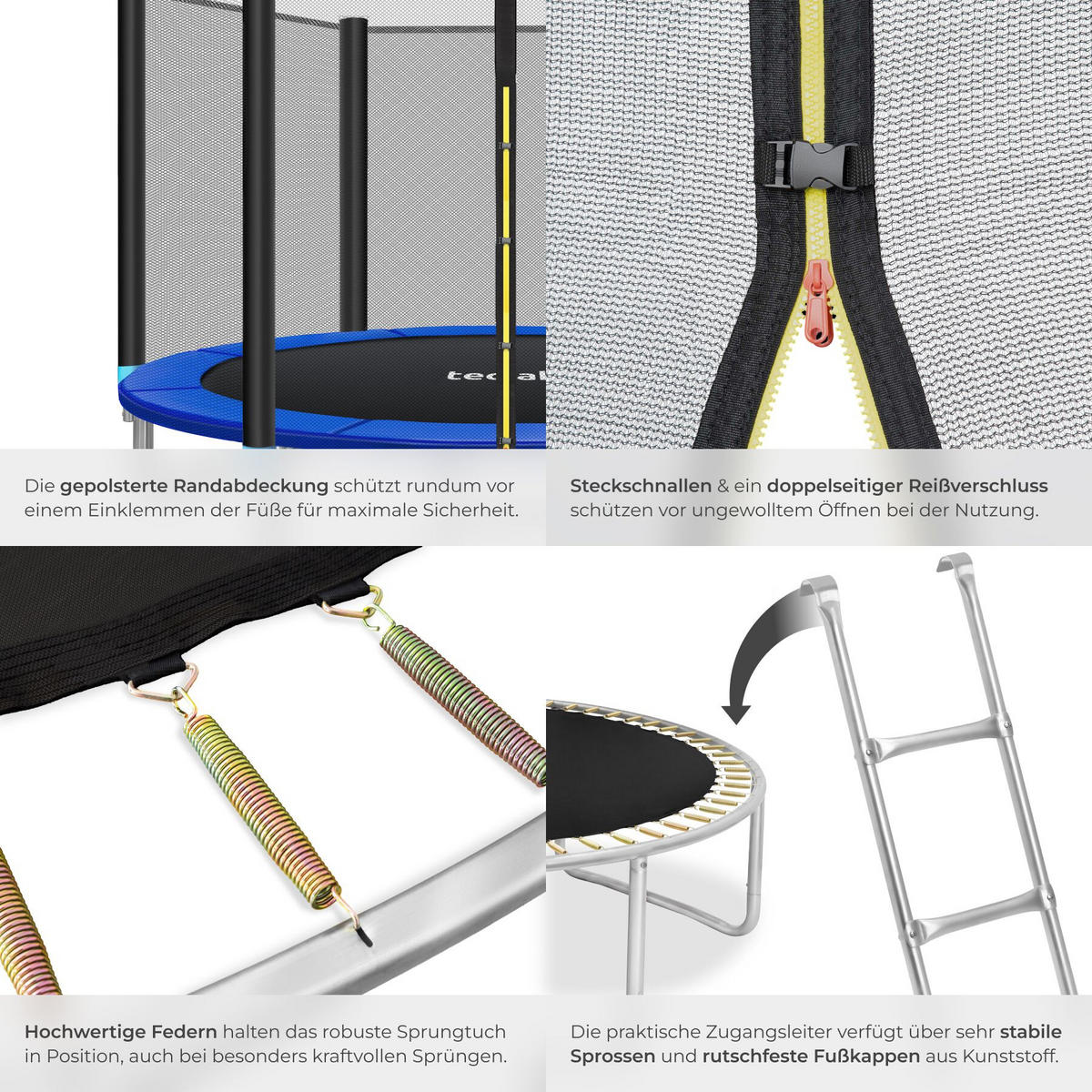 TRAMPOLIN Garfunky, inklusive Einstiegsleiter, schwarz/blau - Blau/Schwarz, Metall (305/256/305cm) - tectake