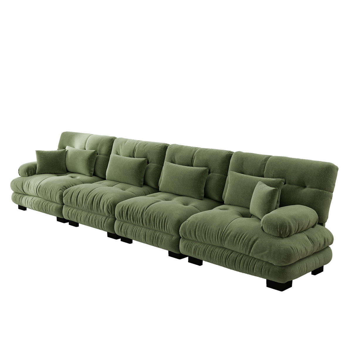 ECKSOFA 406/77/81 cm 4-Sitzer grün aus Chenille mit modularem Tiefensitz - Grün, Textil (77/406cm) - OKWISH