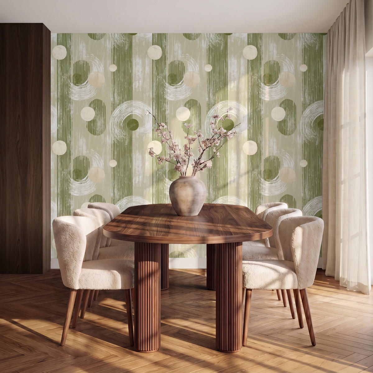 TAPETE - Künstlerisch - Modern - Grün - 260x220 cm - Olivgrün, Papier (260/220cm) - OnlyWow