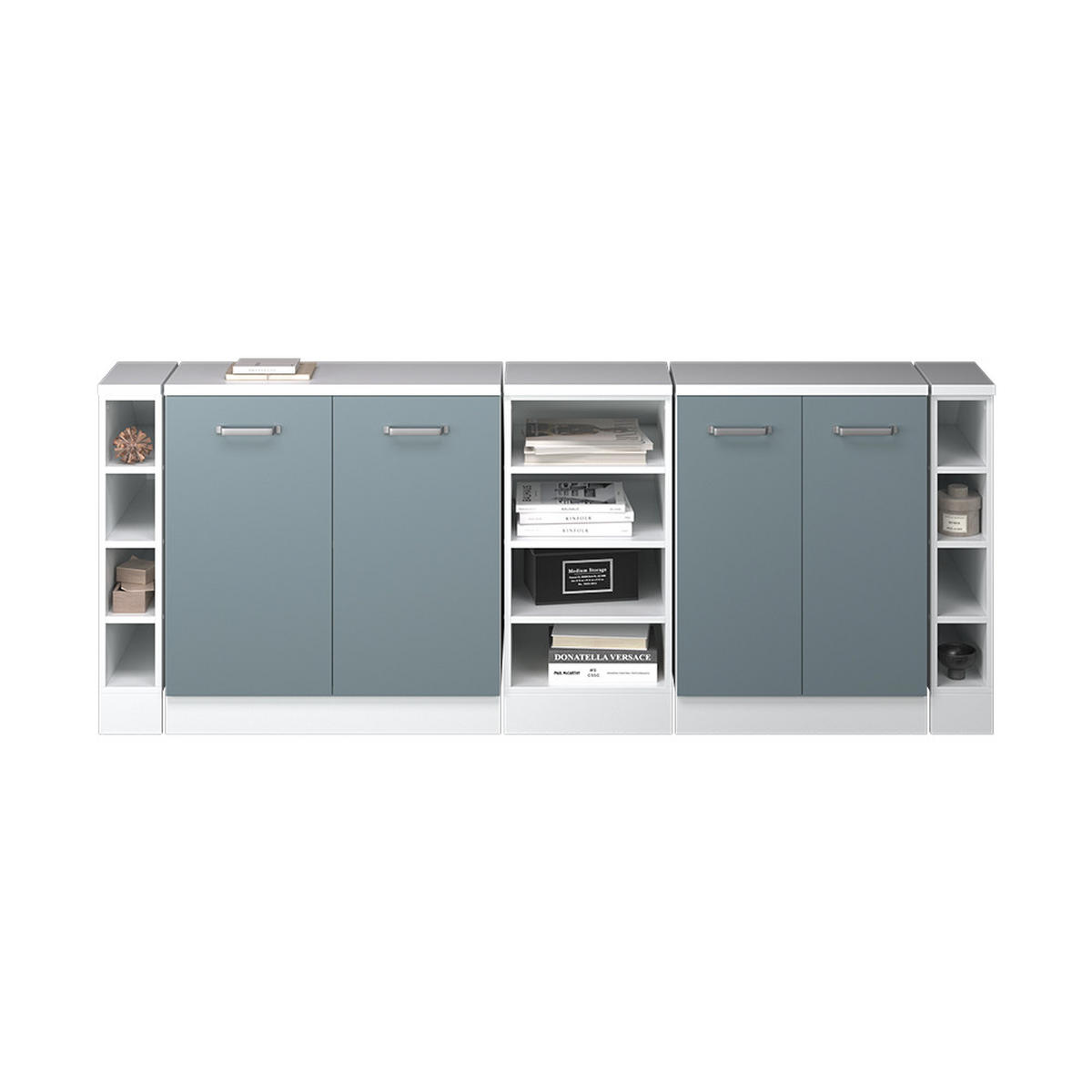 KUHINJSKA OMARA ZA POŠEVNE STREHE R-Line Modro-siva 210 cm Komplet 5 korpusov omare globina 60 cm - bela/modrosiva, leseni material (210/83.8/60cm) - Vicco