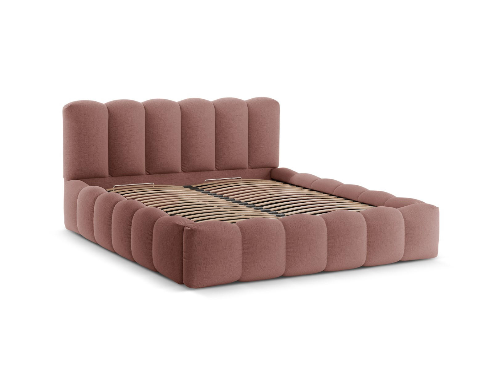 BETT mit Bettkasten und Kopfteil Lupine aus strukturiertem Stoff beige 200x200cm - Beige, Textil (200/200cm) - Micadoni