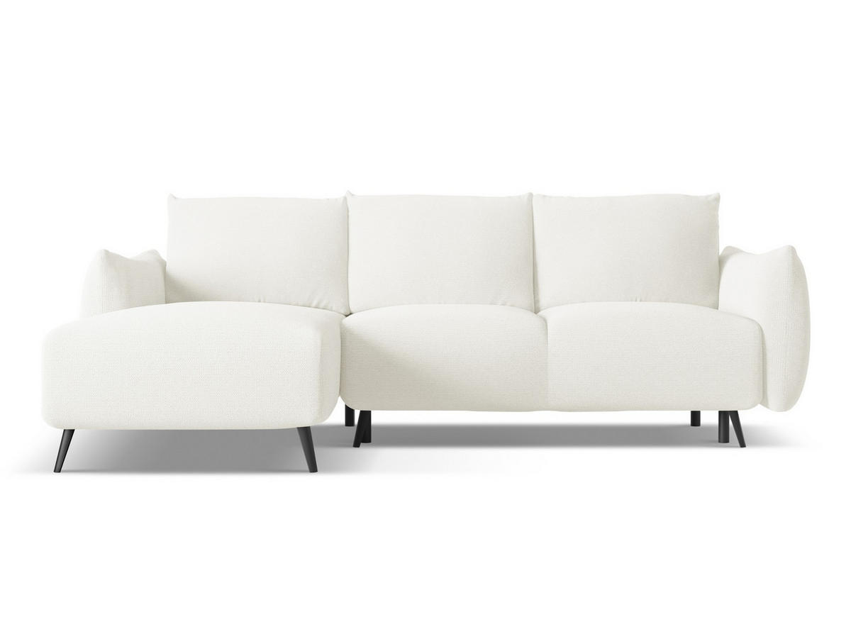 ECKSOFA mit Schlaffunktion Chenille Stoff Weiß - Schwarz/Weiß, Textil/Metall (162/242cm) - Makamii