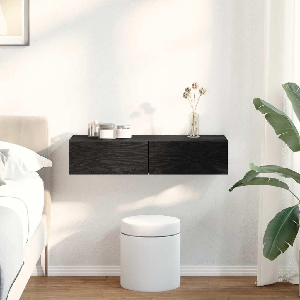 WANDREGAL mit 2 Schubladen 80/33/17 cm aus Holzwerkstoff Schwarz - Schwarz, Holz (80/17/33cm) - vidaXL