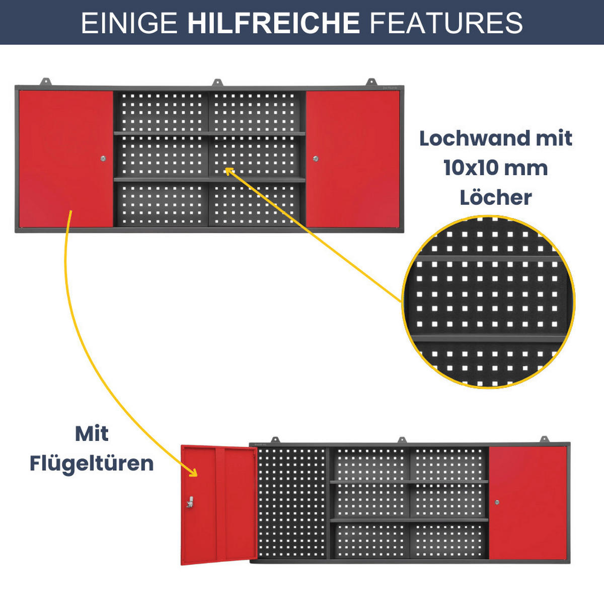 HÄNGESCHRANK Werkstatt abschließbar OLIS 60x160x20cm Anthrazit-Rot - Anthrazit, Metall (160/60/20cm) - DELUKE