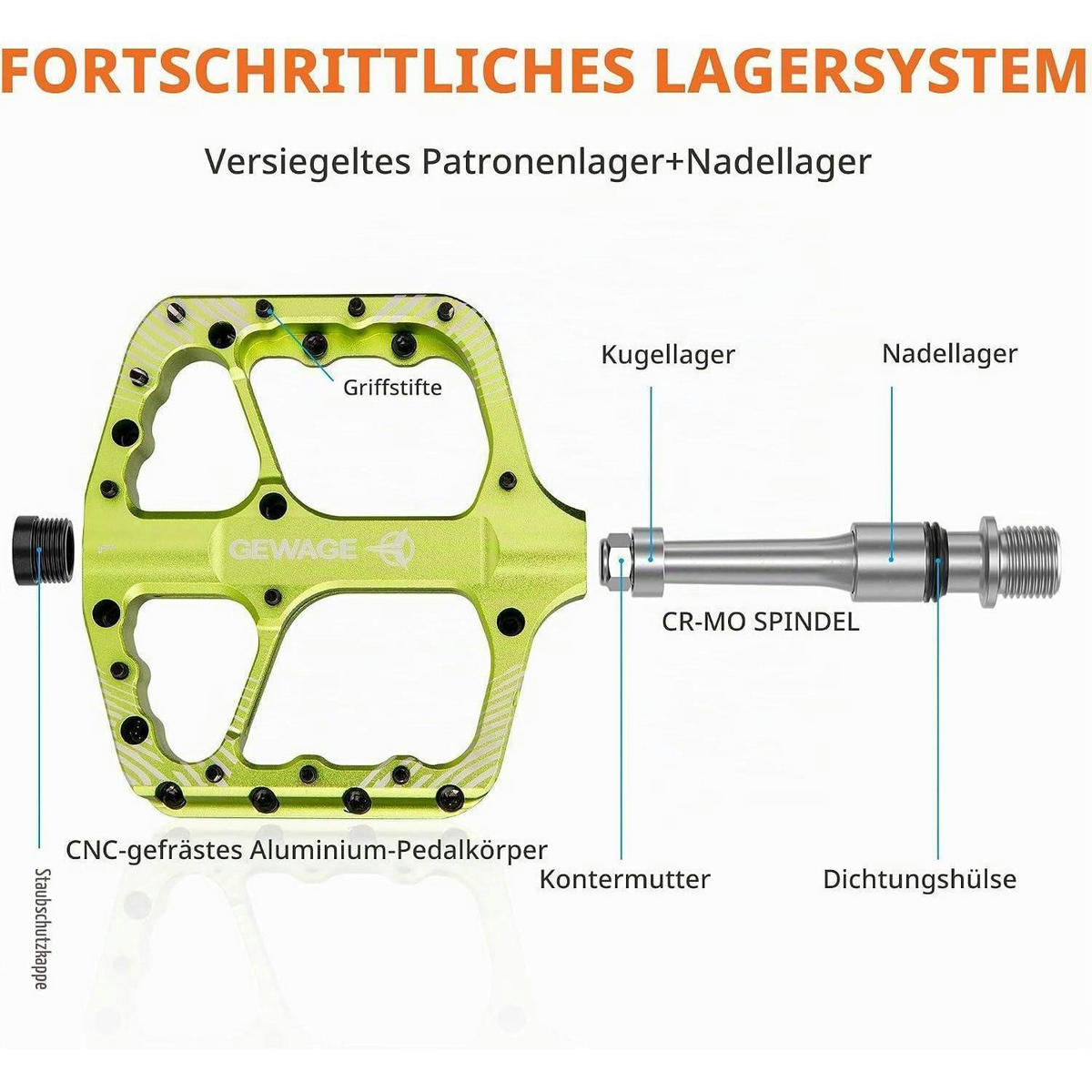 FAHRRADPEDALE Set Aluminium Knallgrün - Grün, Metall (11/1.5/11.5cm)