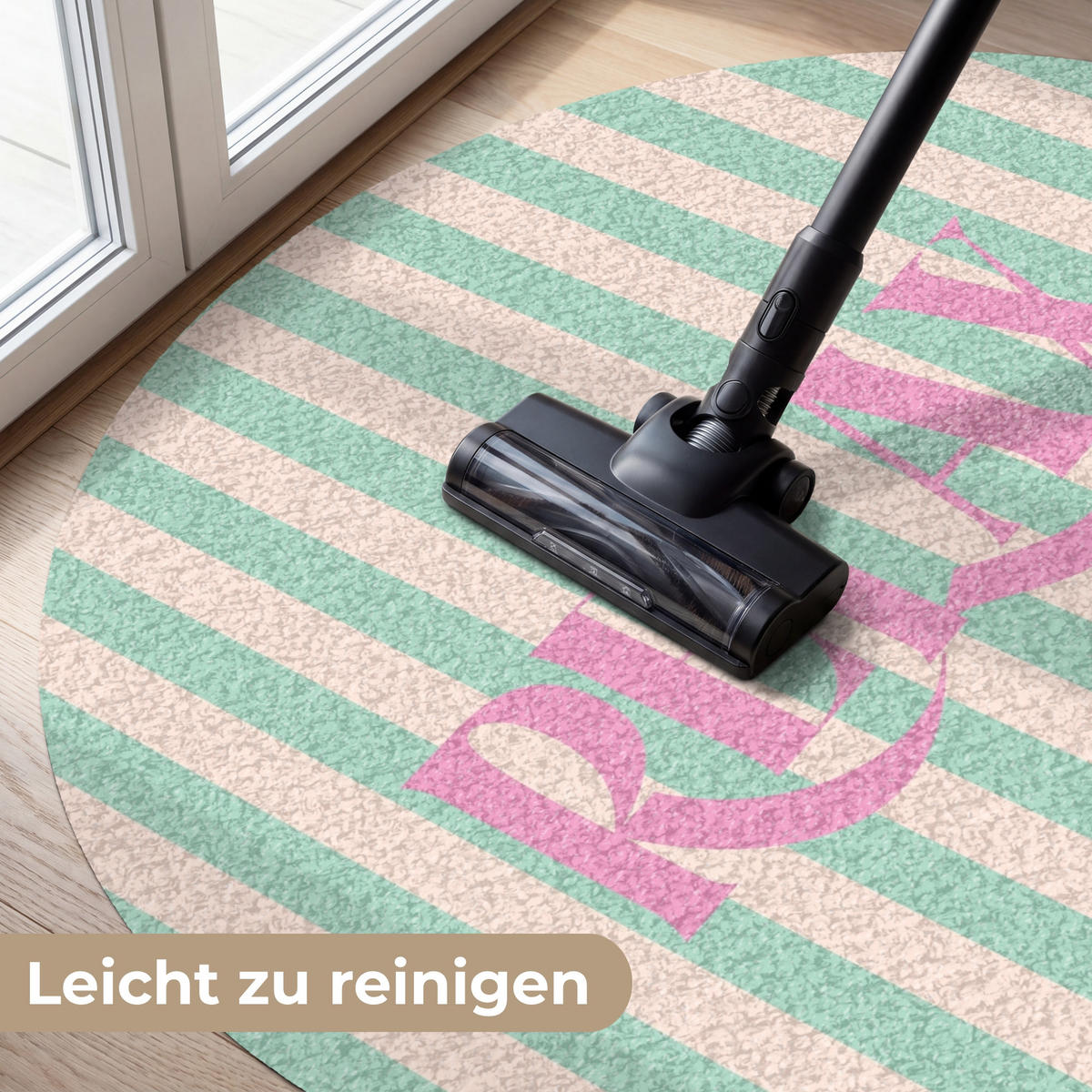FUSSMATTE Rosa – Grün – Streifen – Entspannung 120x120 cm - Mintgrün, Kunststoff (120/0.4cm) - MuchoWow