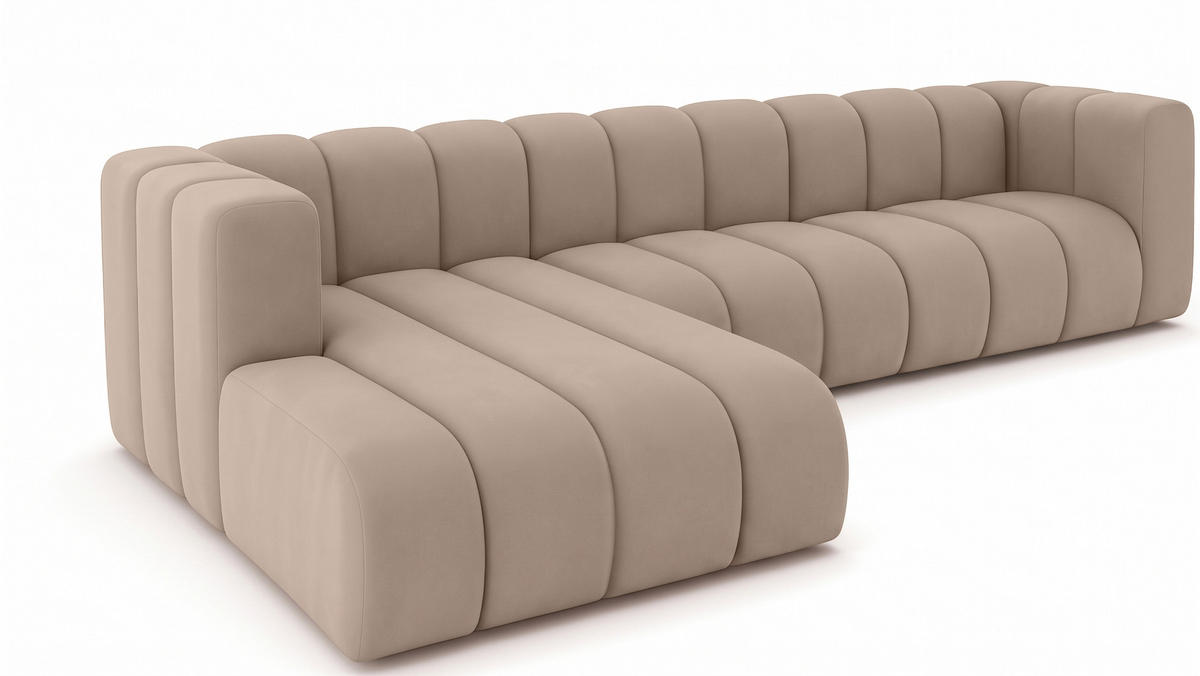 ECKSOFA L-Form GRAND 318 cm, Stoff Salvador, Beige, Links - Beige, Holz (318/179cm) - Kaiser Möbel