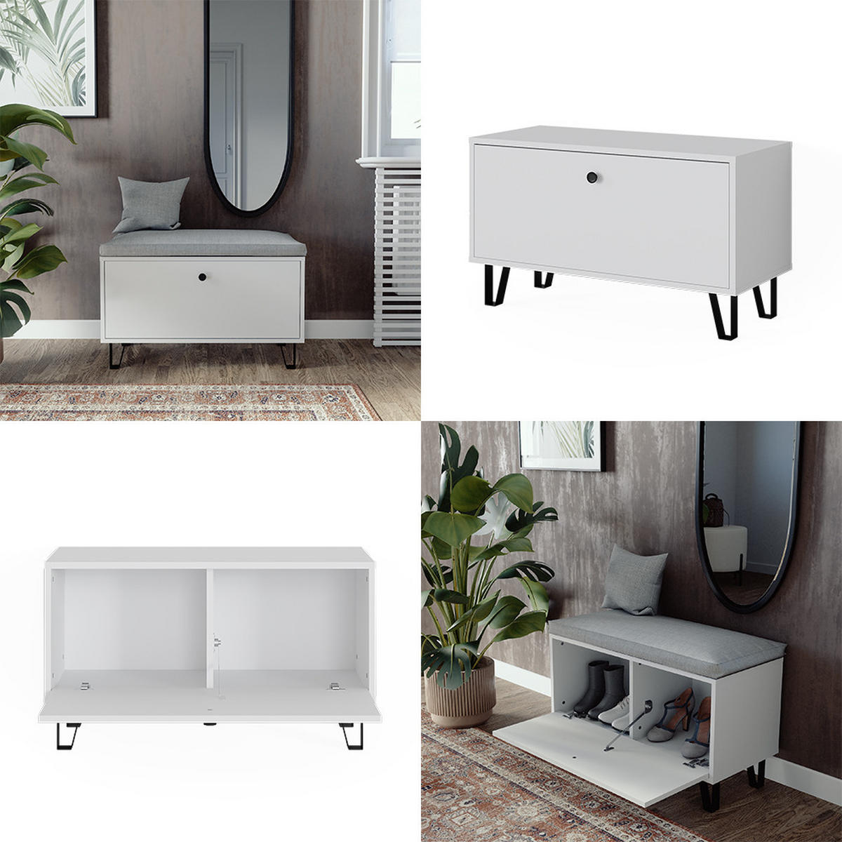 SITZBANK Siri Weiß 80 x 46 cm - Weiß, Holzwerkstoff (80/46/35.1cm) - Vicco