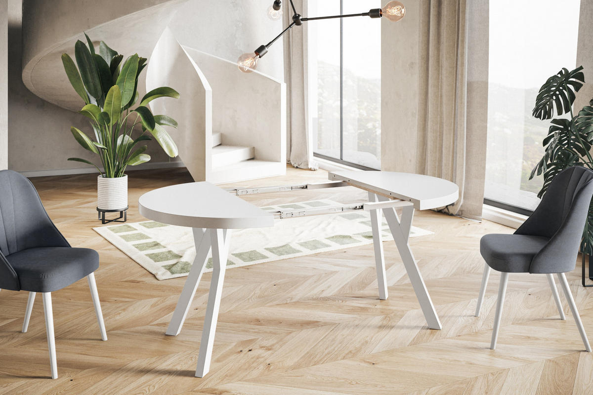 ESSZIMMERTISCH OVO, ausziehbarer Tisch 100 cm bis 200 cm, Farbe: Weiß, mit Holzbeinen in Farbe Weiß - Weiß, Holzwerkstoff (100/100/77cm) - Alpi-Möbel