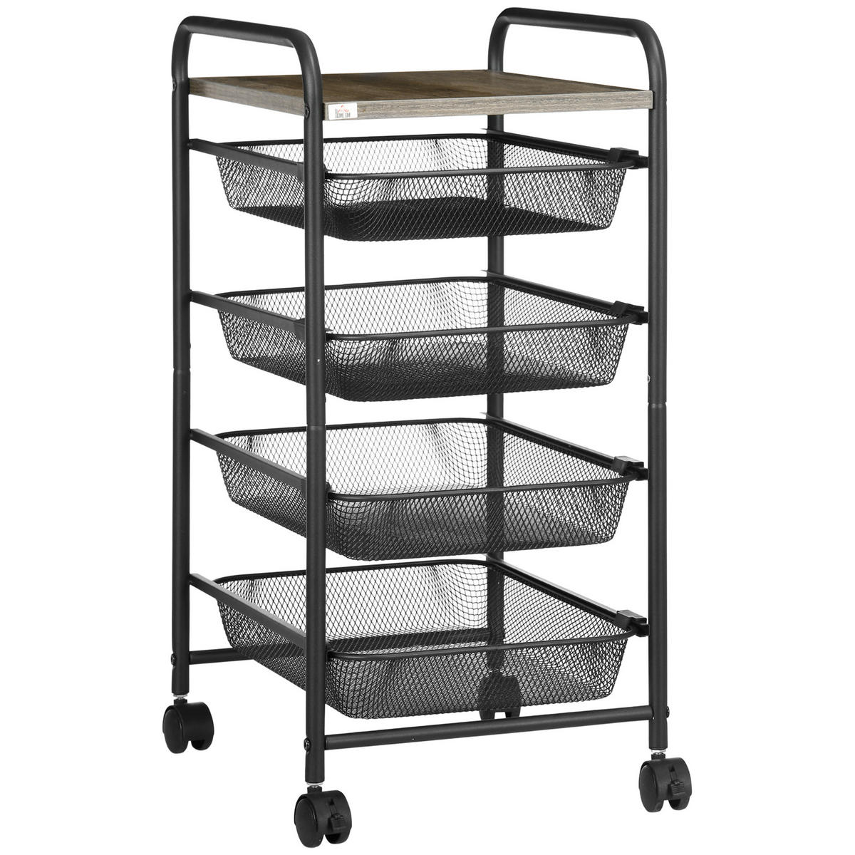 ROLLWAGEN, Küchenwagen, Stahl, Schwarz - Schwarz, Holzwerkstoff (31/66/41.5cm) - HOMCOM