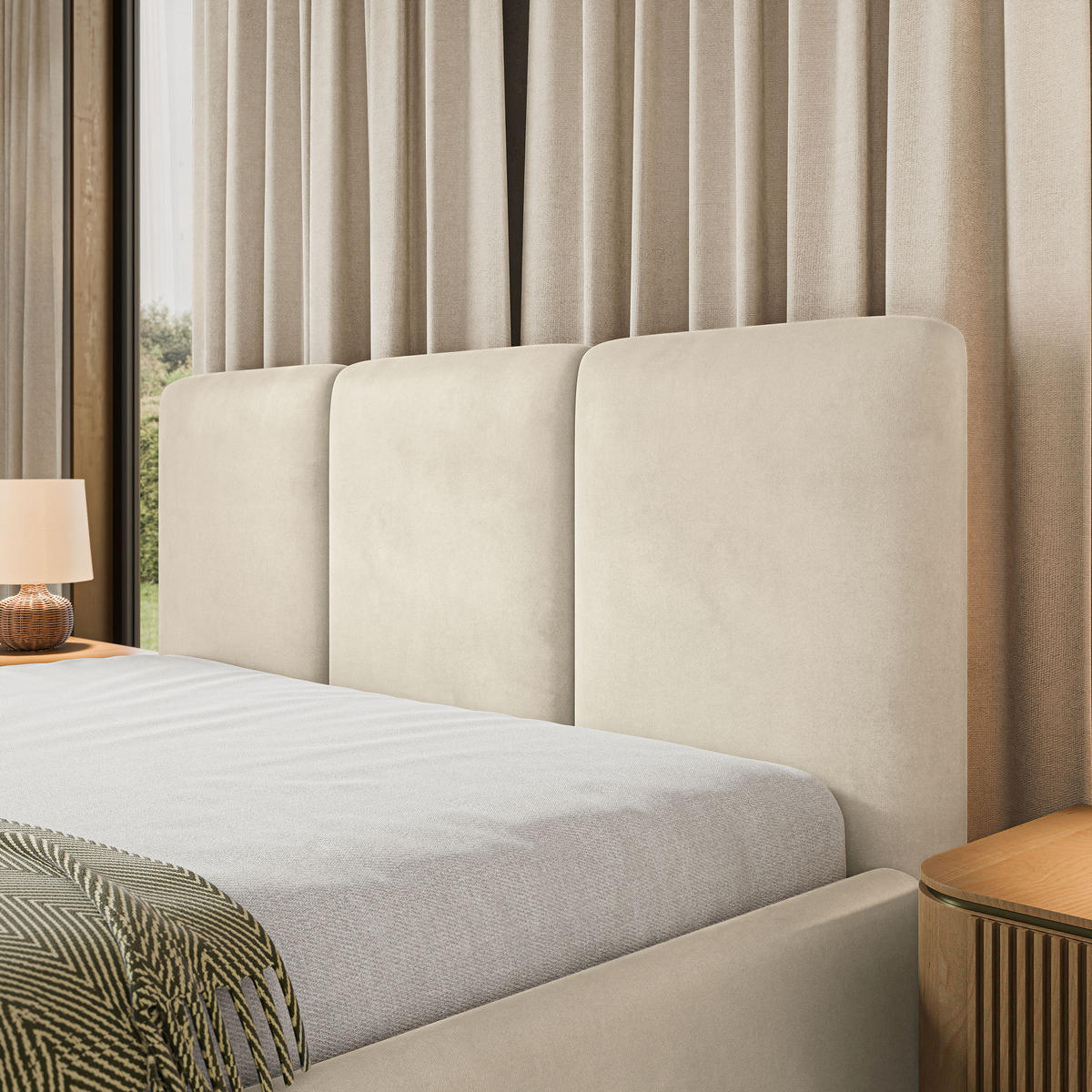POLSTERBETT MORENA MGV 180x200 cm mit Bettkästen - Beige - Beige, Holz (180/200cm) - MASSENO