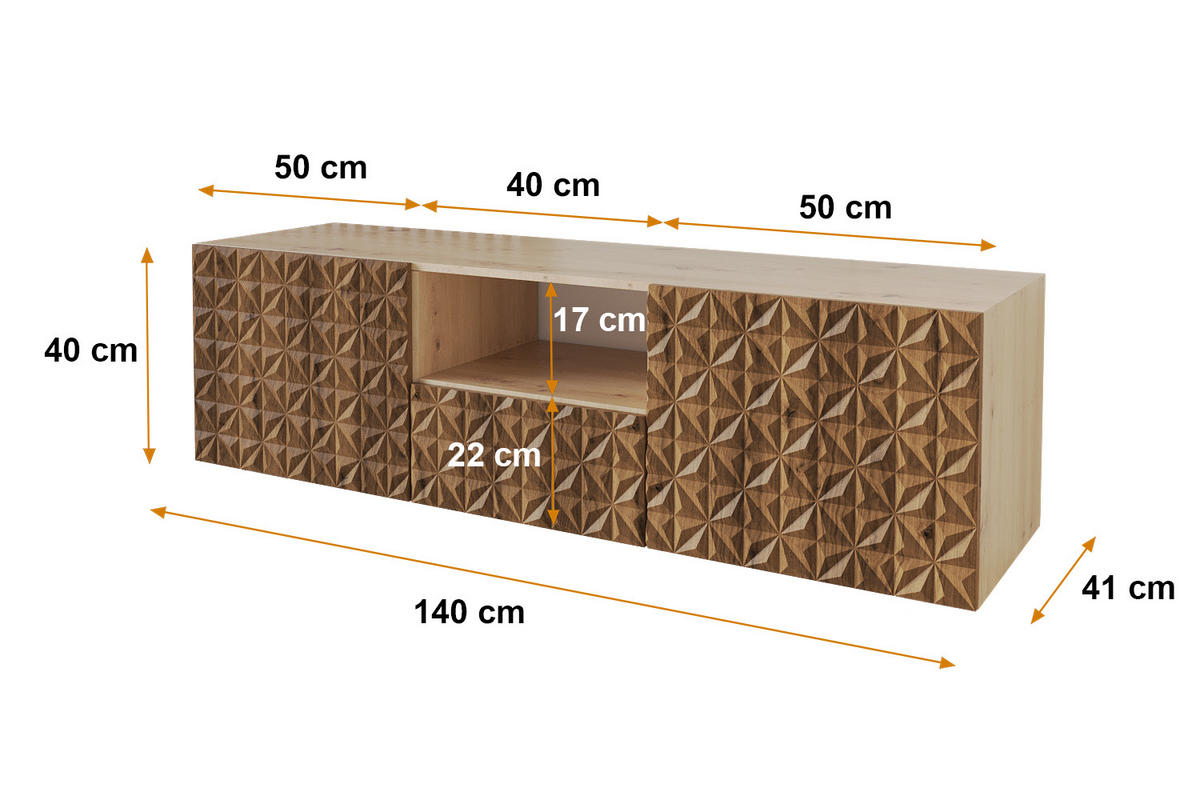LOWBOARD VIRA-W 140x40x41 cm - Artisan / Katania - Eiche Wotan, Holzwerkstoff (140/40/41cm) - ALTDECOR