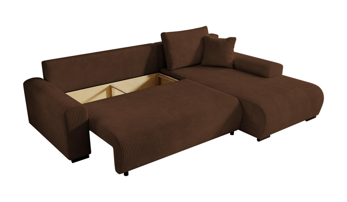 ECKSOFA Nelly mit Bettkasten und Schlaffunktion, Cordstoff in L-Form - Braun, Textil (270/185cm)