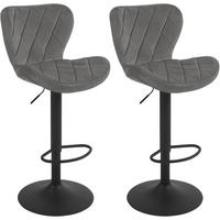 BARHOCKER 2er Set, Samt, Metallgestell, Dunkelgrau - Dunkelgrau/Schwarz, Textil/Metall (47/89/54cm) - Woltu