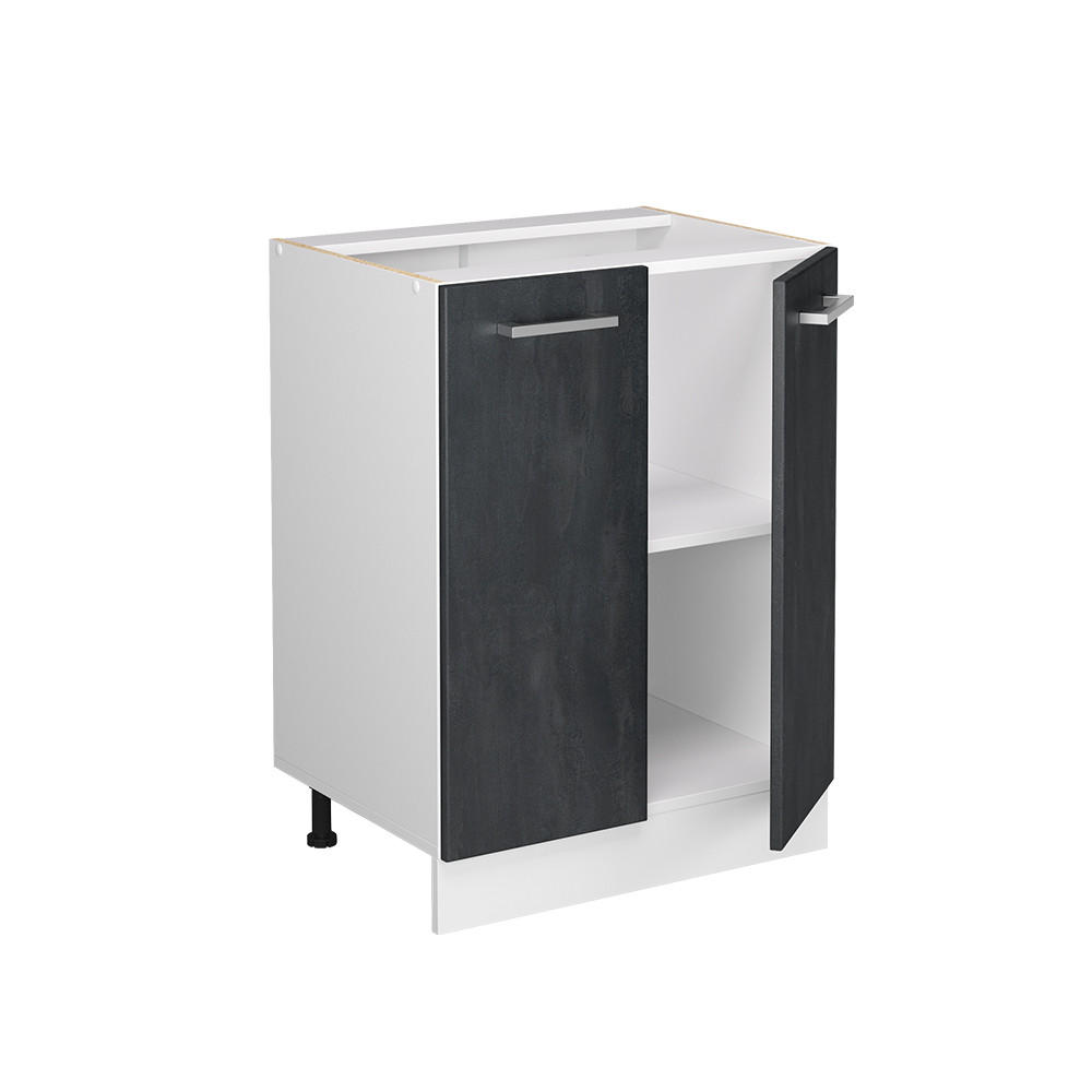 KÜCHENUNTERSCHRANK R-Line Schwarz Beton 60 cm ohne AP - Schwarz/Weiß, Holzwerkstoff (60/81.6/46cm) - Vicco