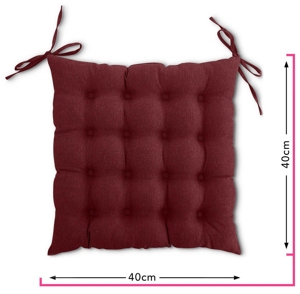 SITZKISSEN 16-Punkt dunkelrot 40/40 cm mit Steppung und Halte-Bändern - Bordeaux, Textil (40/40/4cm) - wometo