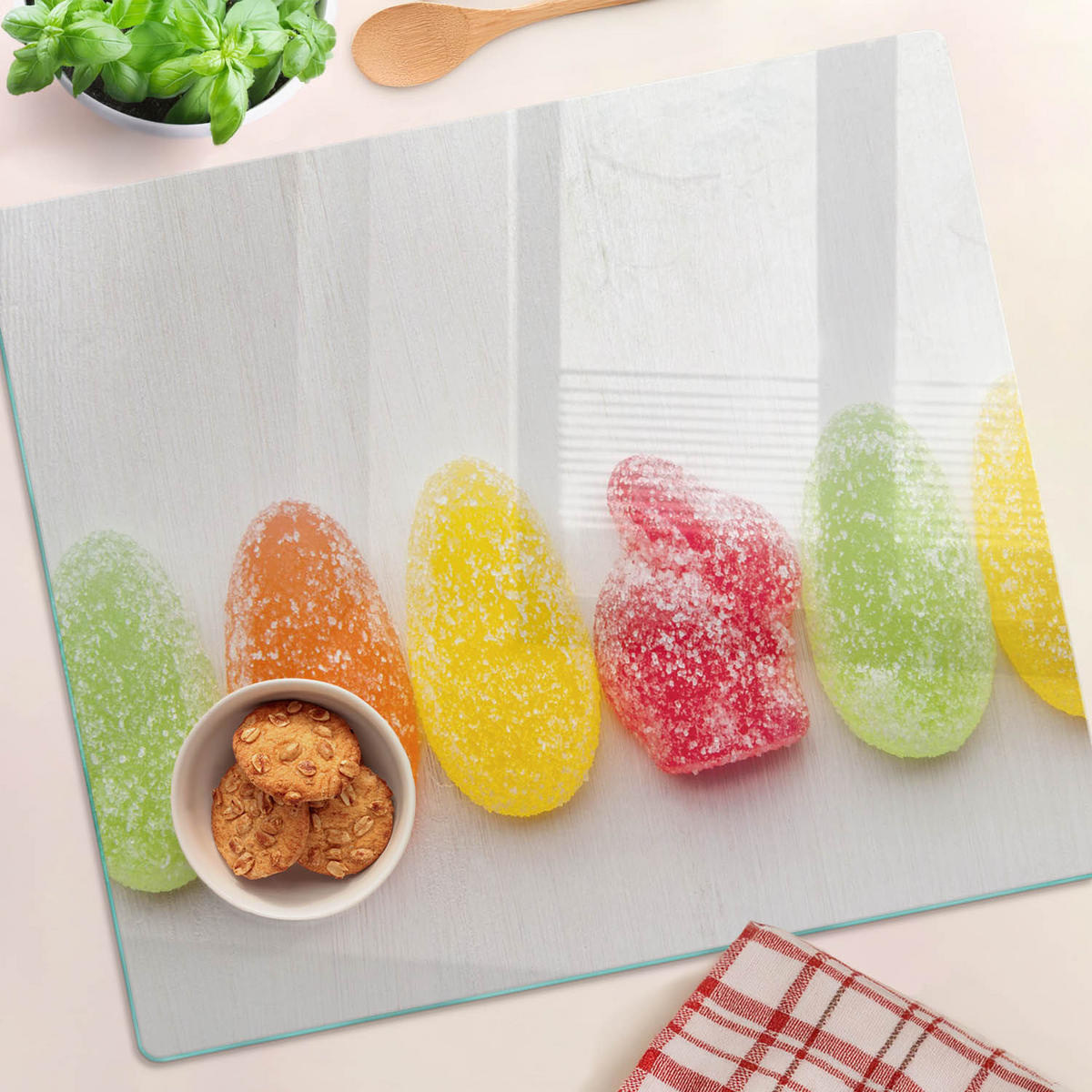 GLASPLATTE 60x52 cm Bunte Jelly Beans - Multicolor, Glas (60/0.4/52cm) - TULUP