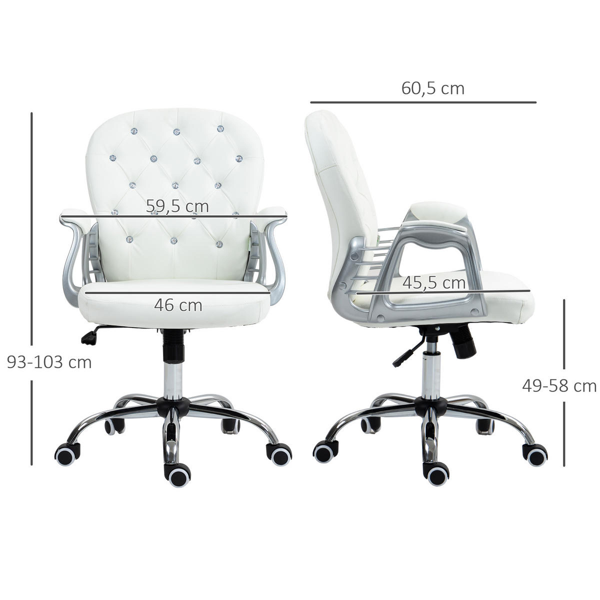 BÜROSTUHL, Ergonomisch Schreibtischstuhl mit Armlehne, Gepolsterter Rückenlehne - Weiß, Kunststoff (60.5/103/59.5cm) - Vinsetto