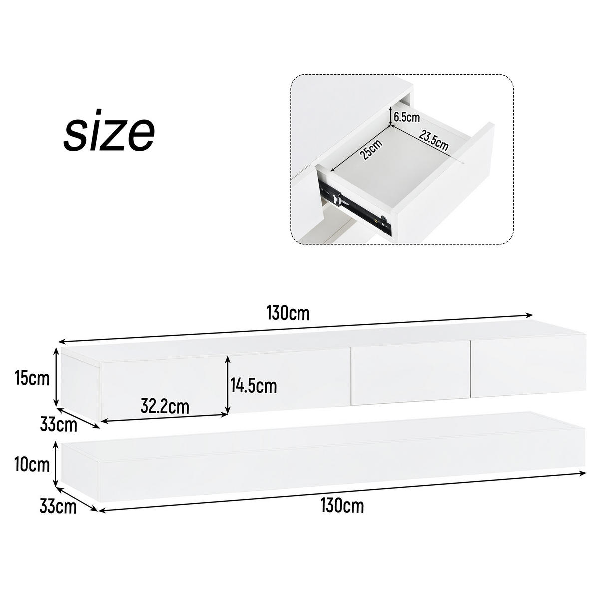 LOWBOARD 130/33/15 cm weiß MDF mit 4 Schubladen und LED-Beleuchtung steuerbar via App - Weiß, Holzwerkstoff (130/15/33cm) - OKWISH