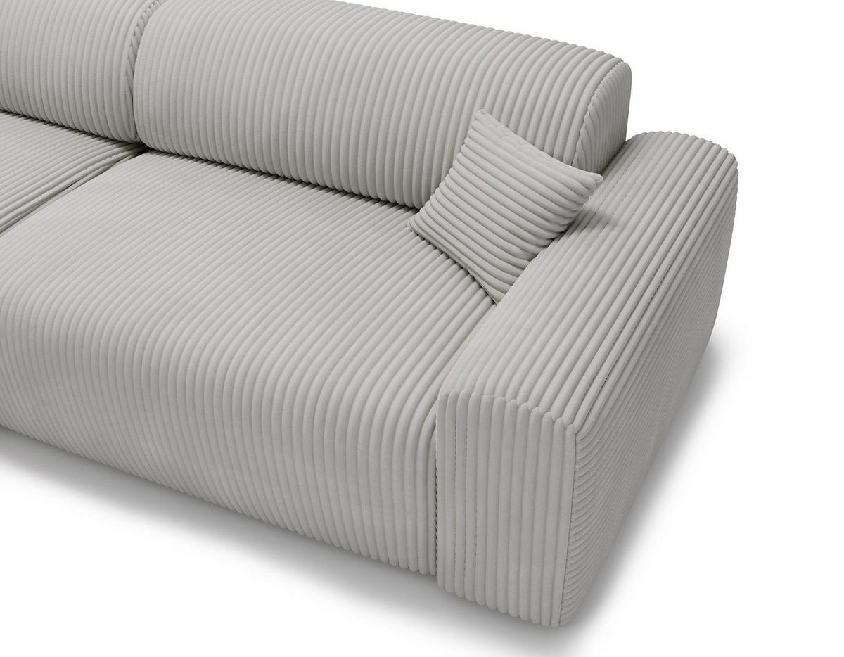 ECKSOFA mit Longchair - Cord - Hellgrau/Schwarz, Kunststoff/Textil (284/178cm) - home24