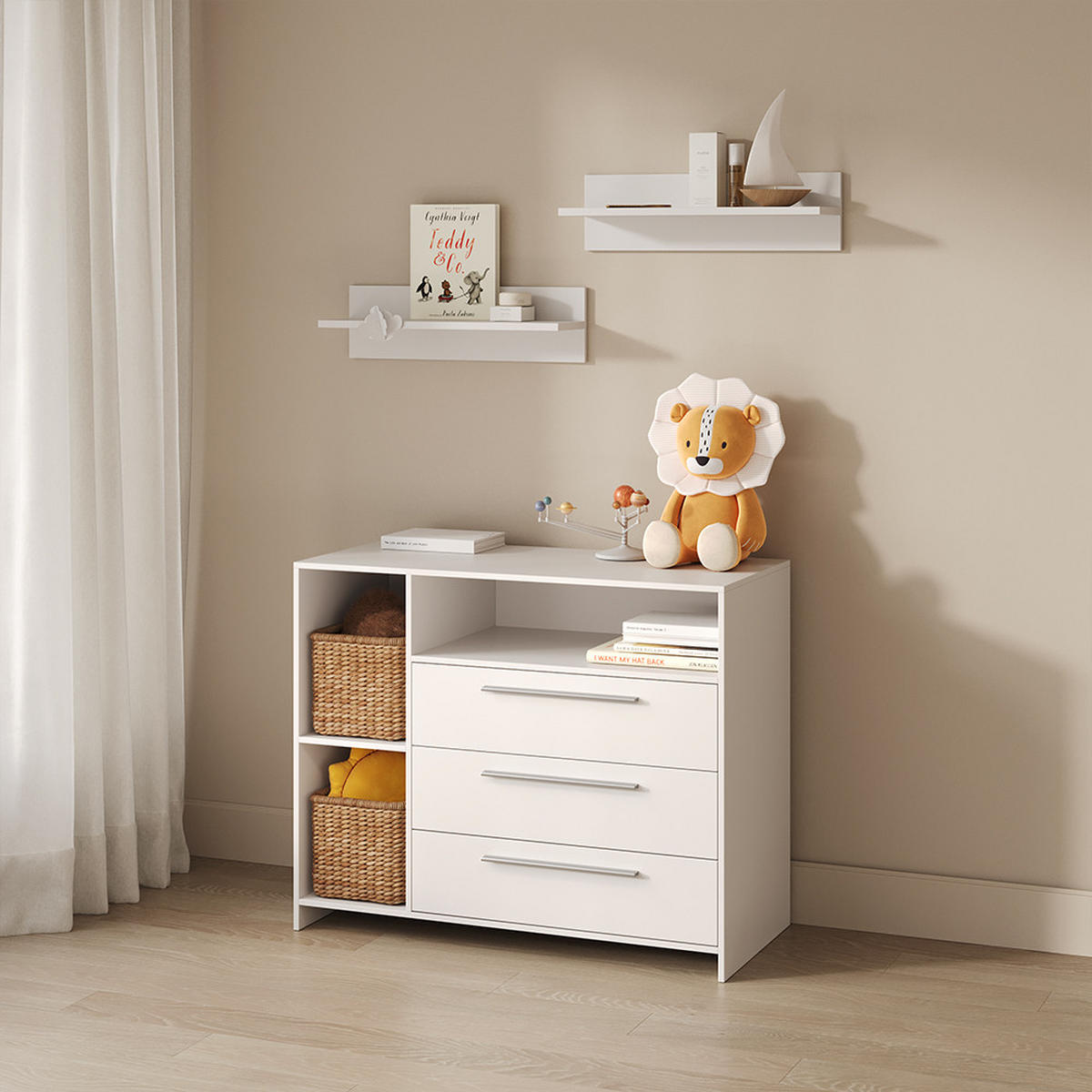 WICKELKOMMODE Nera, Weiß, mit Wickelaufsatz - Weiß, Holzwerkstoff (110/93.5/53cm) - Livinity®
