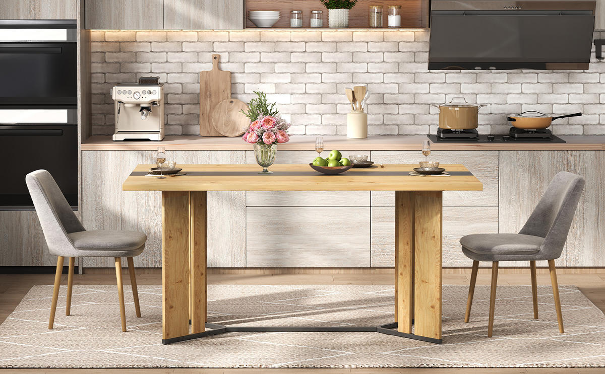 ESSTISCH 150x80x76 cm in skandinavischer Eiche aus MDF auf schwarzem Metallrahmen - Naturfarben, Holzwerkstoff (150/80/76cm) - Modfu