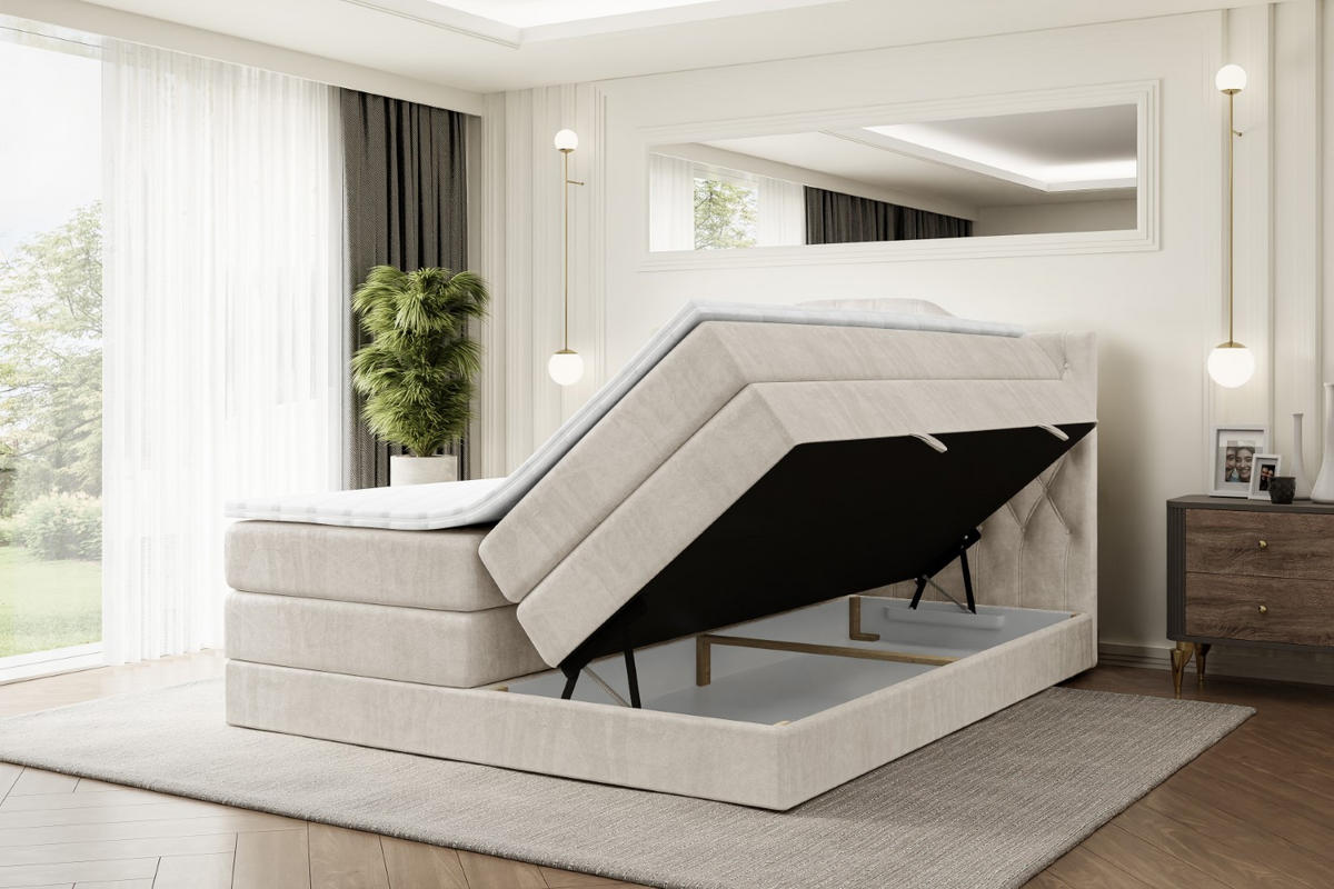 BOXSPRINGBETT VILA-1 KING - 200x200 - H3/H4 - Creme - Creme, Holzwerkstoff (200/200cm) - ALTDECOR
