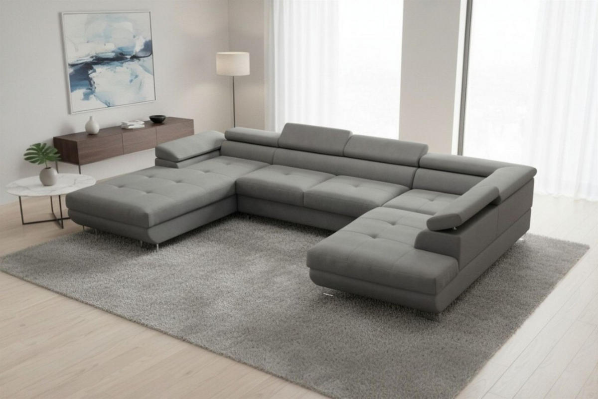 WOHNLANDSCHAFT Gianluca - Grau, Holzwerkstoff/Textil (205/90/345cm) - Fun Möbel