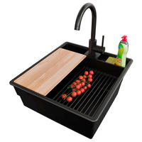 GRANITSPÜLE New York, 2-er set Alles Schwarz 48/53 cm 1 Becken + Küchenarmatur 32/20 cm + Ablauf-Set + Küchenzubehörset ab 50er Unterschrank - Beige/Schwarz, Kunststoff (48/20/53cm) - Primagran