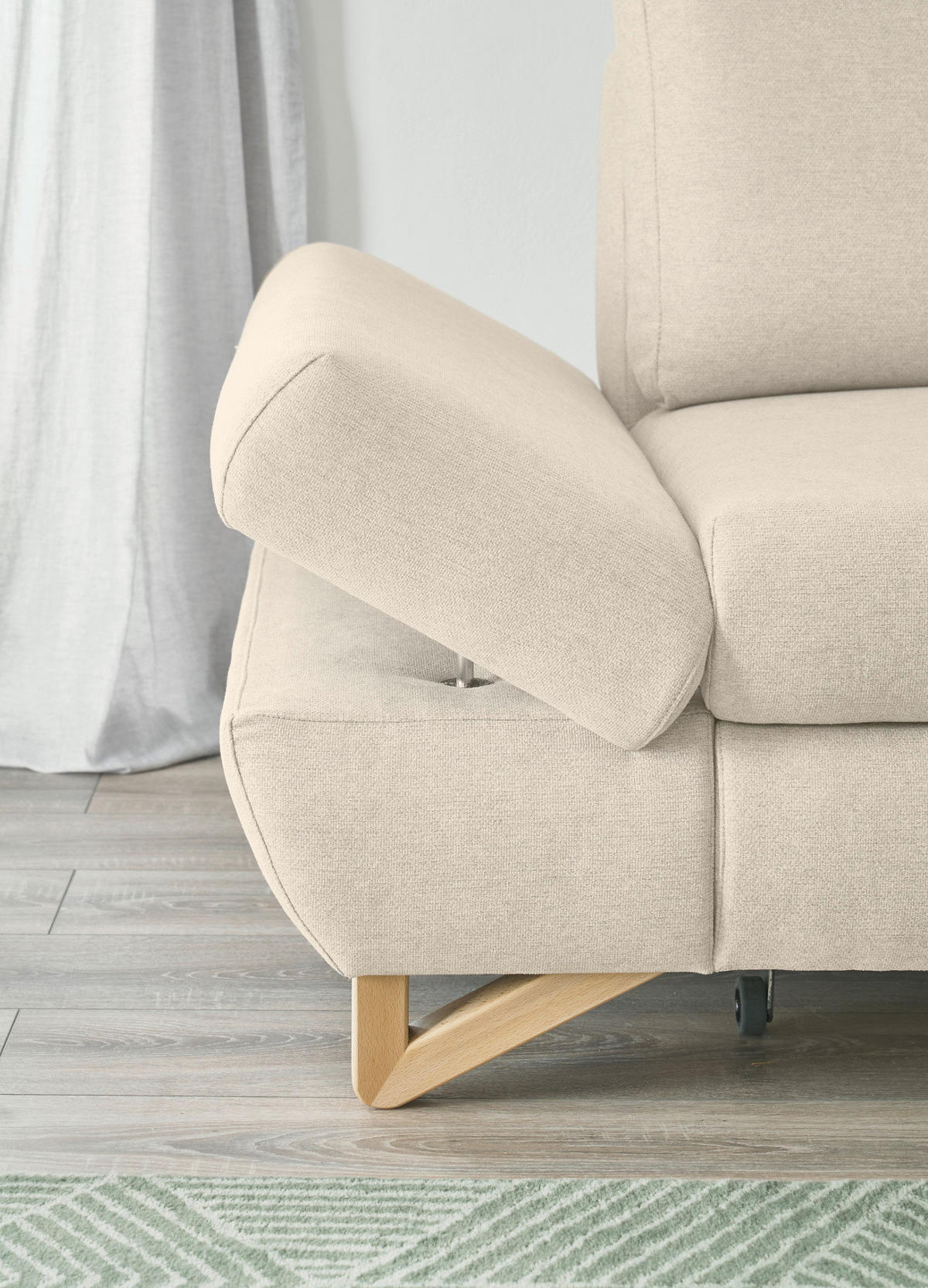 ECKSOFA creme Velours, Sofa mit Bettfunktion und Stauraum 284 cm - Creme, Holz/Textil (284/166cm) - Furn.Design