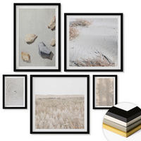 WANDBILDER 5er-Set - 50x50 cm & 20x30 cm & 40x60 cm Schwarzer Rahmen - Boho-Naturtexturen - Schwarz, Kunststoff (40/60cm) - ArtPrintCave
