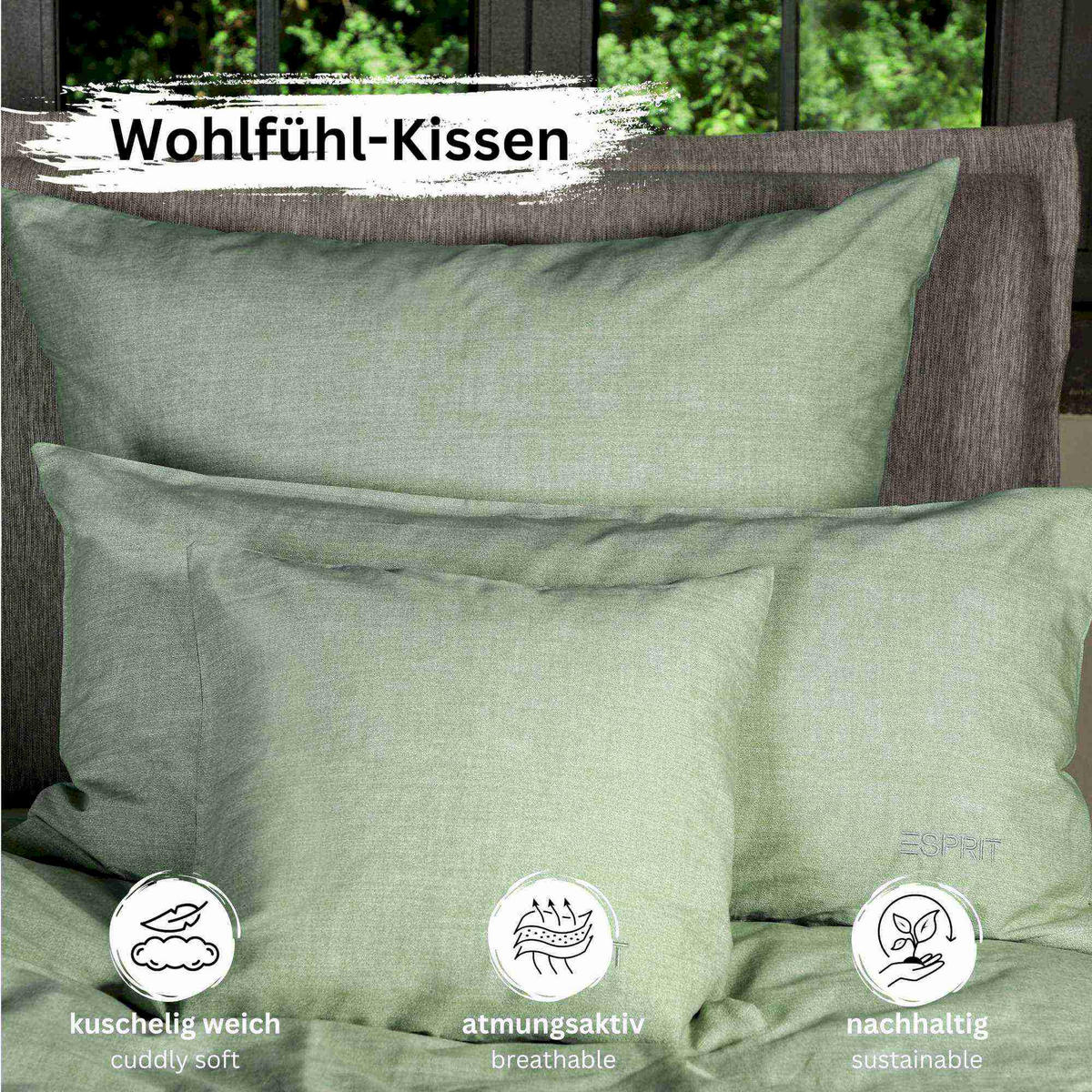 RENFORCÉ KISSENBEZÜGE HARP - Grün, Textil (40/80cm) - Esprit