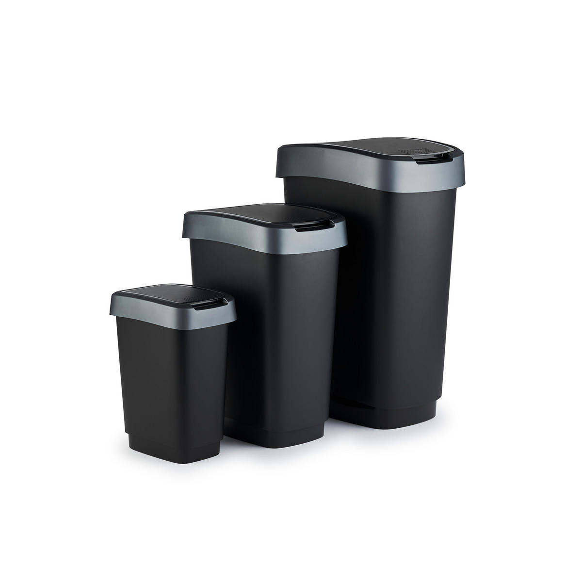 MÜLLEIMER 25 Liter 47,6x25x33 cm Kunststoff Schwarz-Silber - Schwarz, Kunststoff (25.2/47.6/33.3cm) - PROREGAL